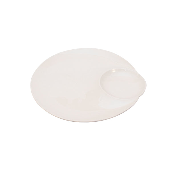 White Porcelain Dumpling Platter with Sauce Compartment IEP