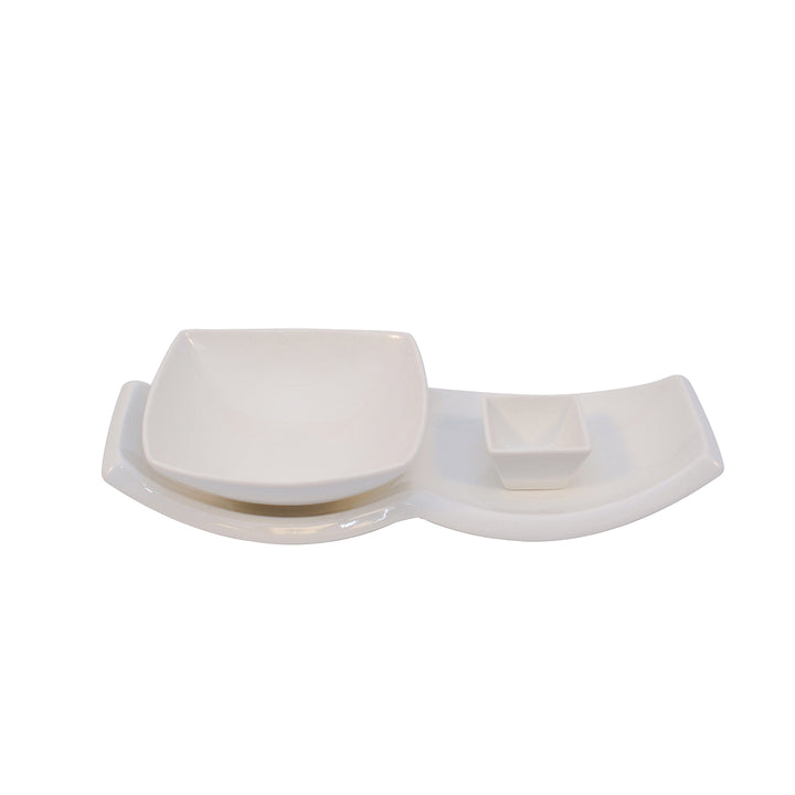 White Porcelain Duo Plate IEP with Accompanying Bowls IEP