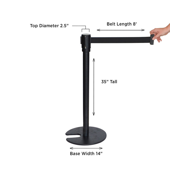 Black Retractable Belt Stanchion- Flat Base- IEP