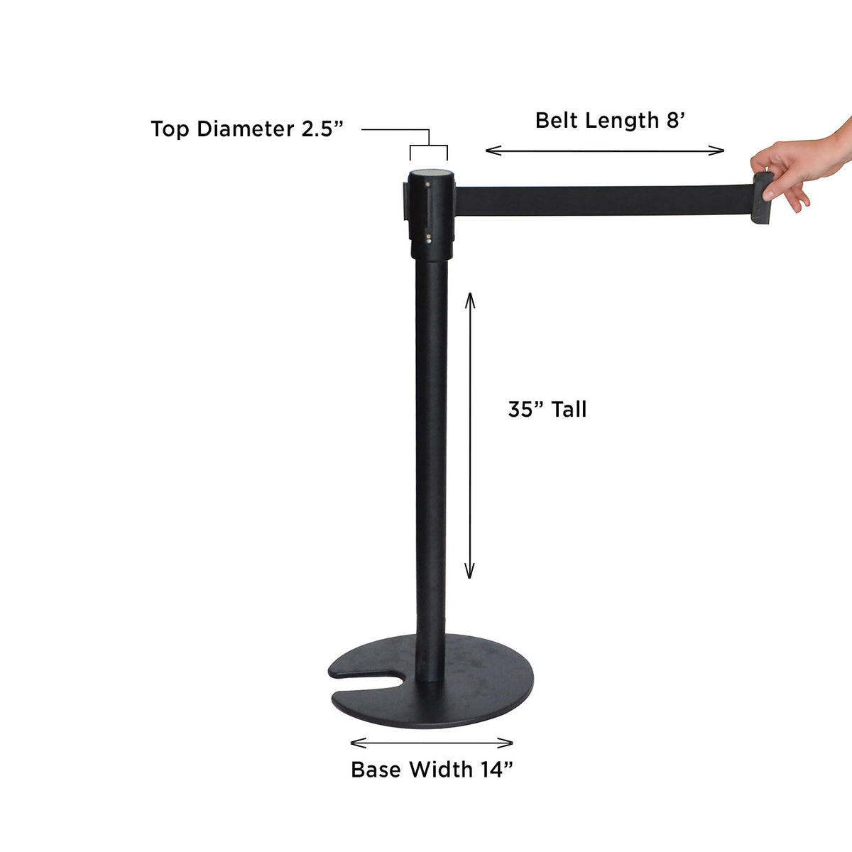 Black Retractable Belt Stanchion- Flat Stackable Base- with 3 Hooks ...